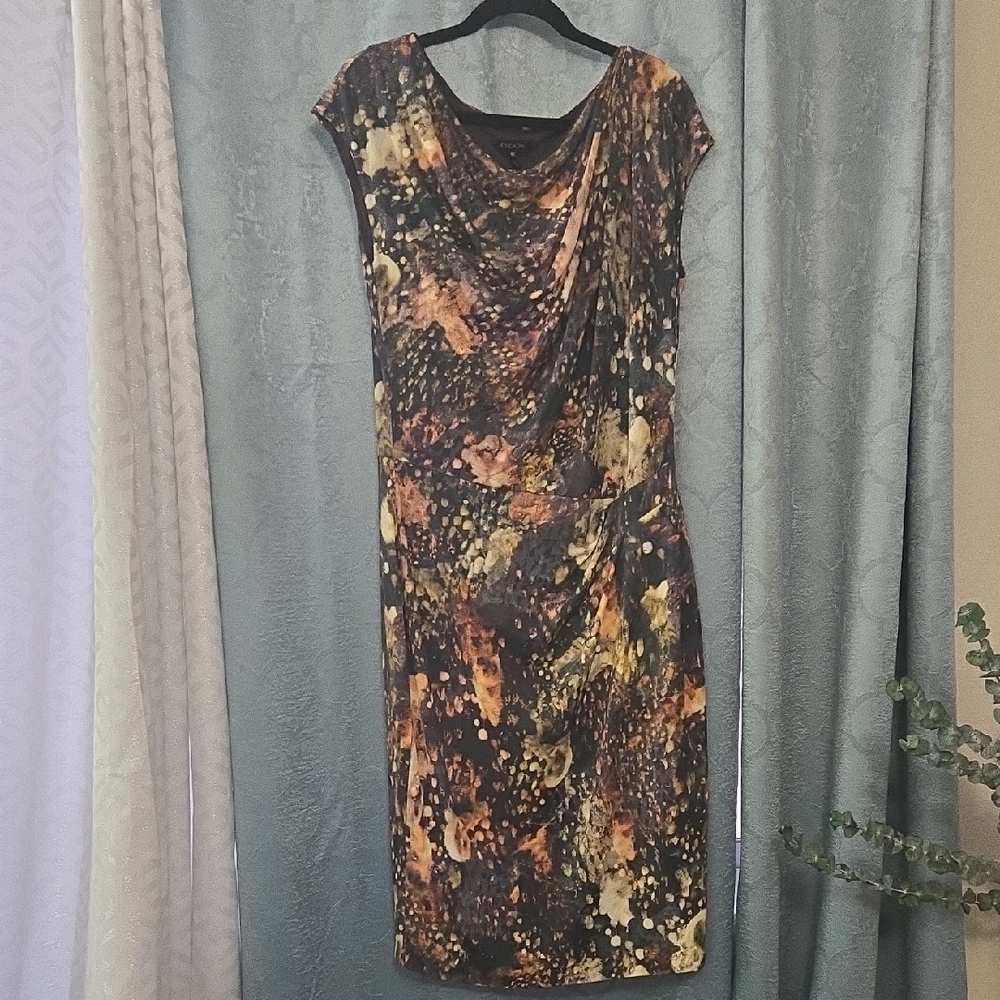 Escada Black/Brown and Multicolored Midi Dress